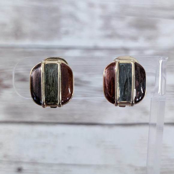 Vintage Jewelry - Vintage Clip On Earrings Brown & Green Tones Stylish
